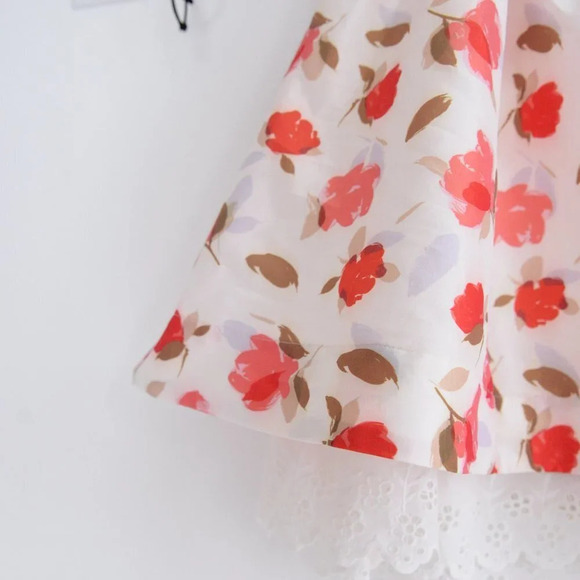 For Love & Lemons Jesse Puff Sleeve Floral  Mini Dress Cream & Red S NWT - Picture 8 of 14